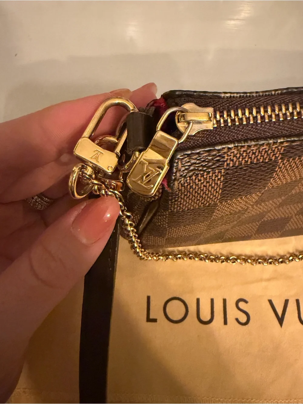 Louis Vuitton Brown Damier Ebene Crossbody Pochette with Gold Plate